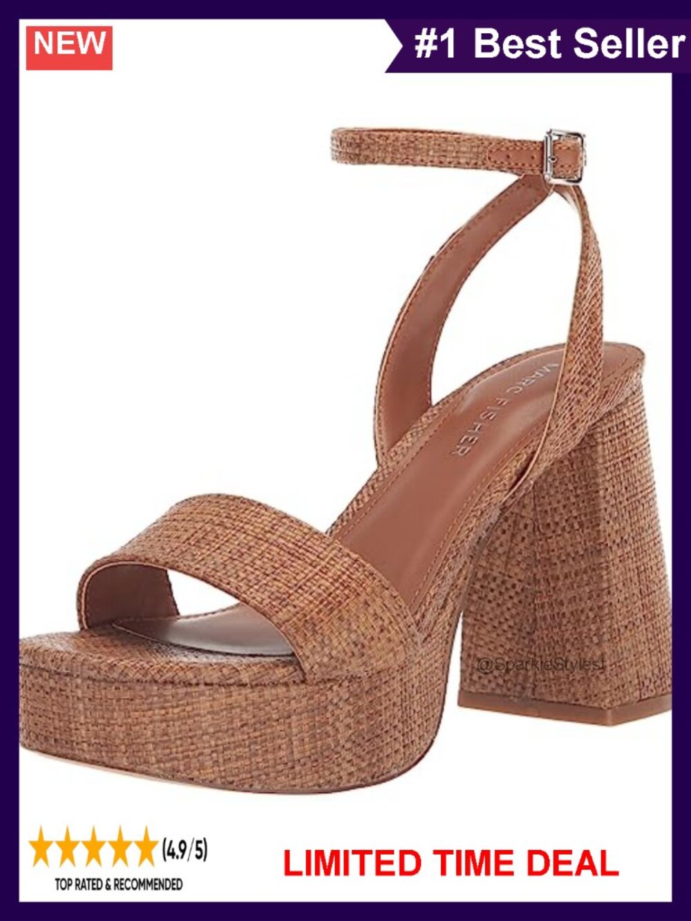 Block Heel Dress Sandal Square Toe Ankle Strap Buckle